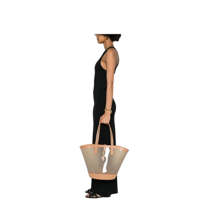 Panier Medium Vinyl and Vegetable-Tanned Leather Tote Bags - Beige