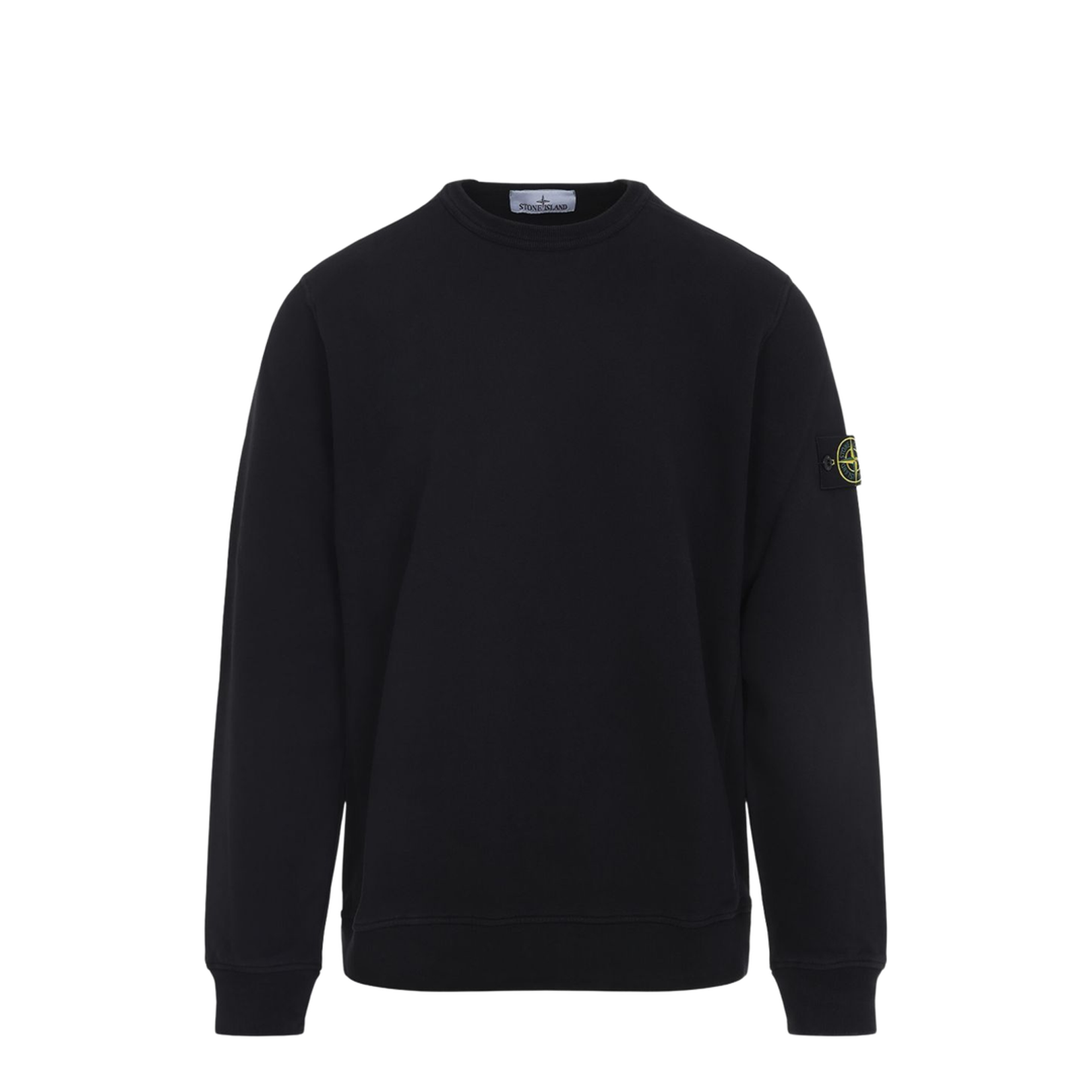 Black Cotton Crew Neck Long Sleeves Ribbed Cuffs Side Logo Patch
