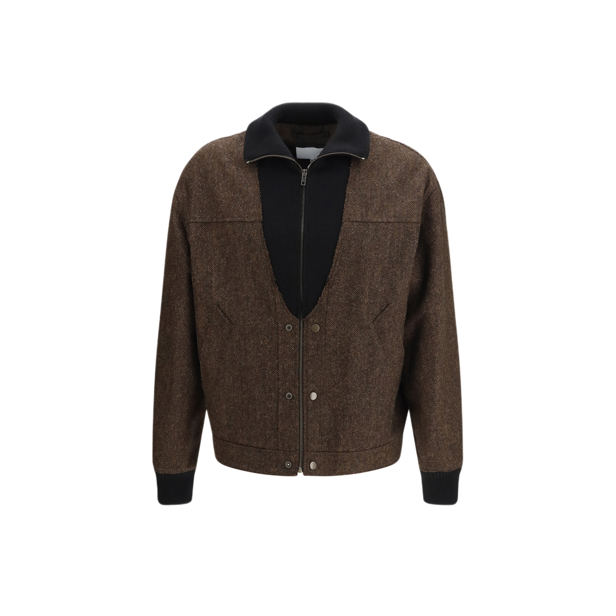 Zipped Herringbone Bomber Jacket