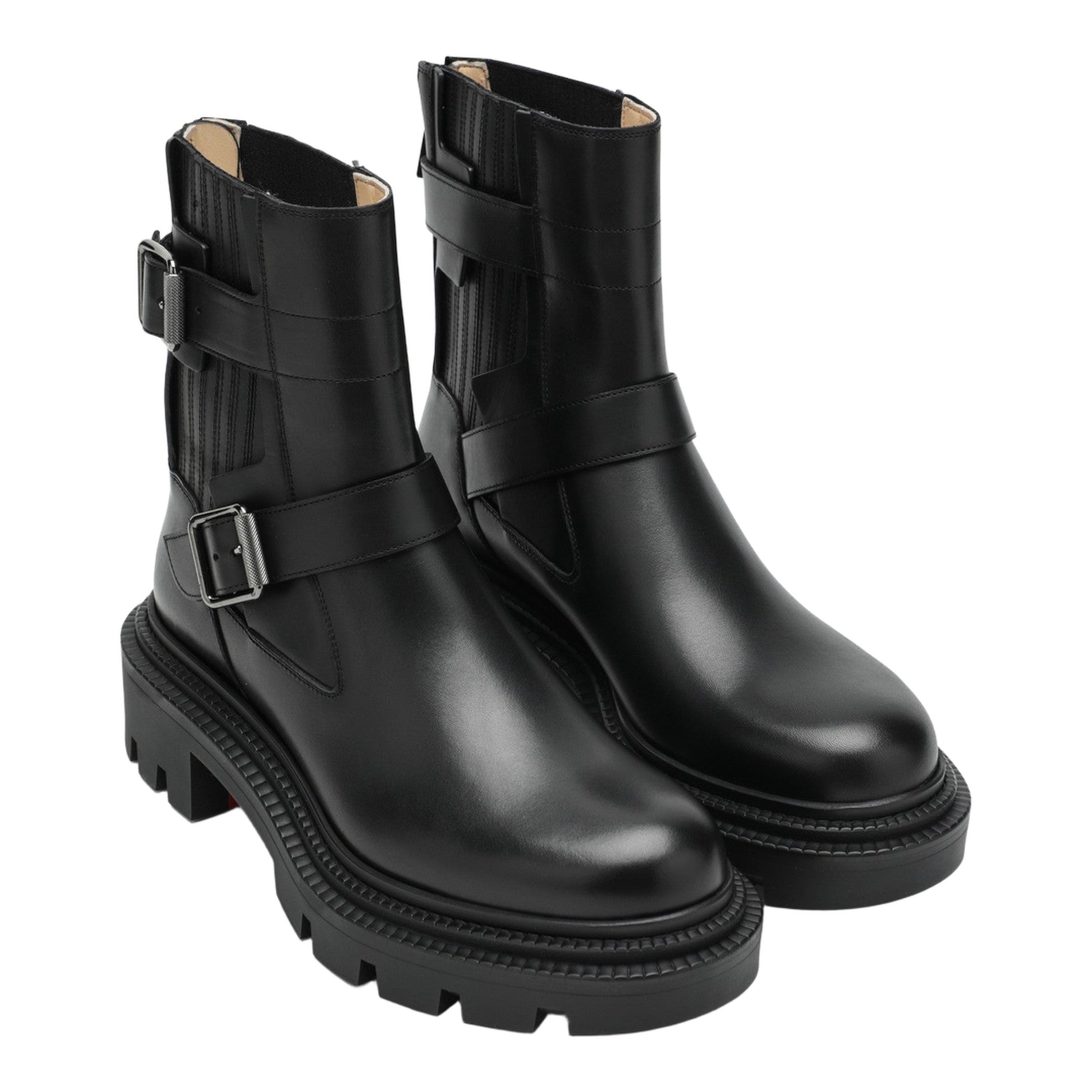 Black leather biker boots