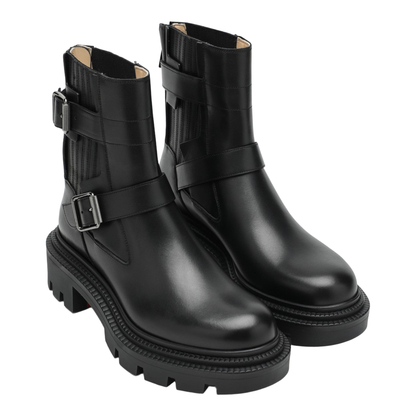 Black leather biker boots