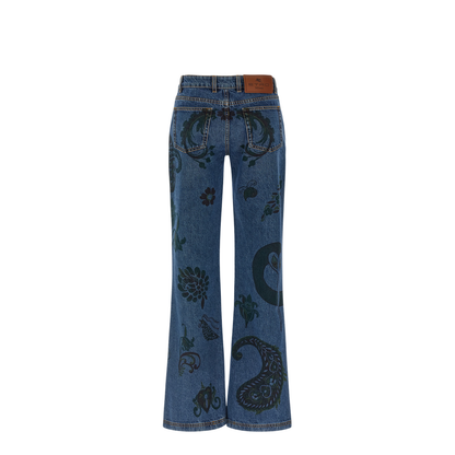 Flared Jeans with Flower and Bee Print