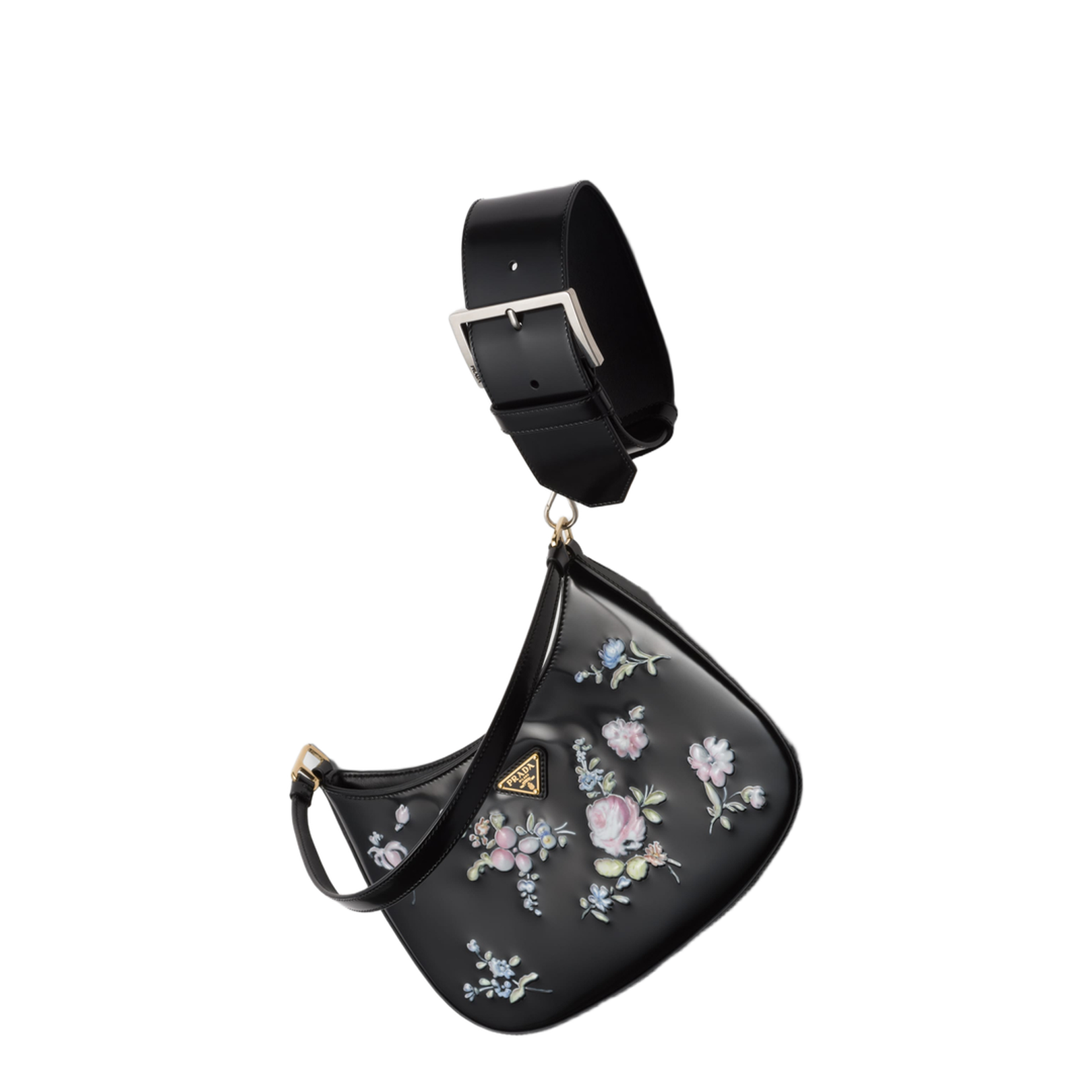 Leather Handle Bag with Enamel Triangle Logo
