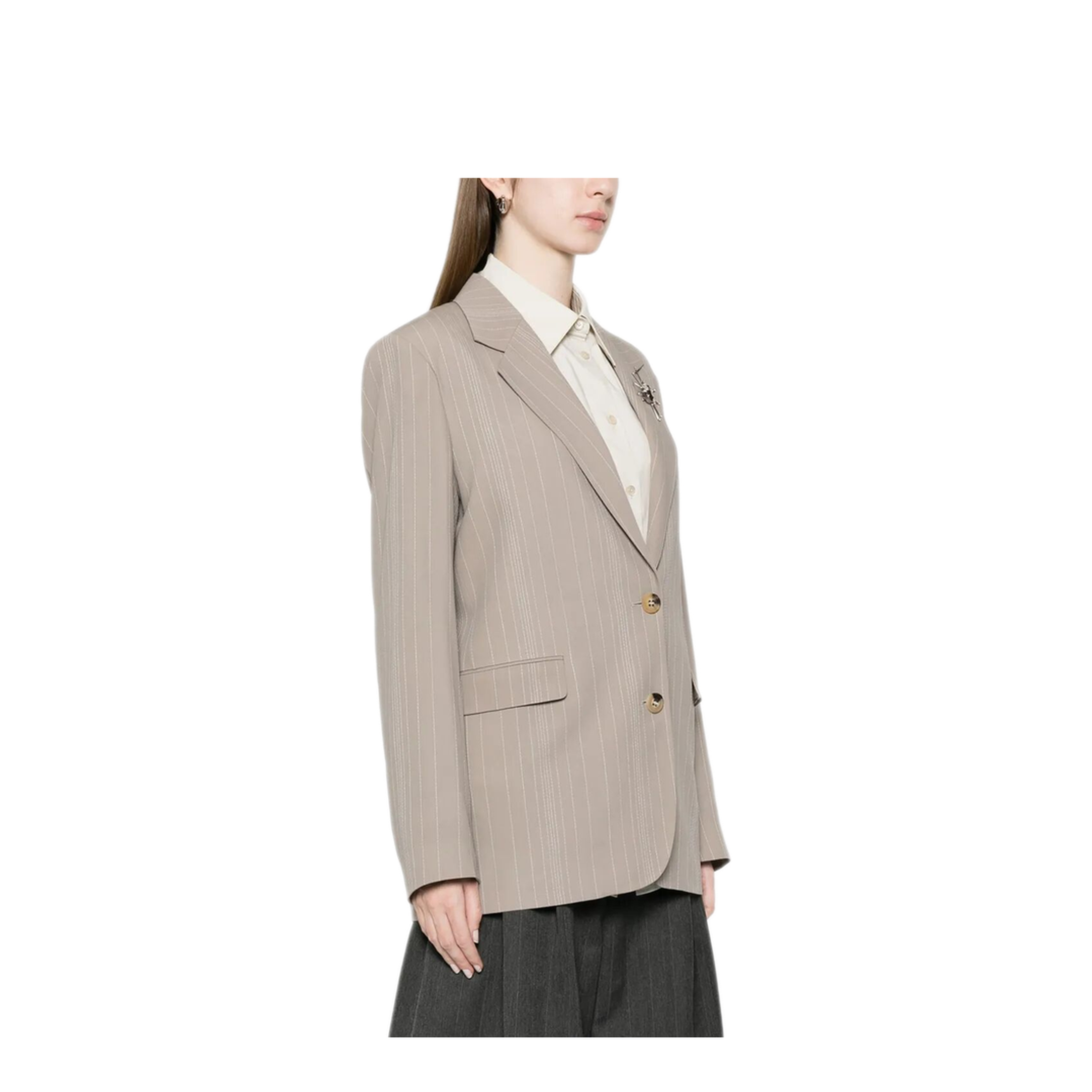 MAYFEYR - Golden Goose - Pinstripe Oversized Wool Blend Blazer With Broche - GWP02069P00232560398