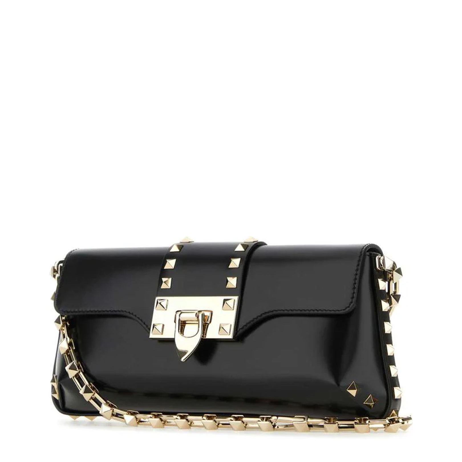 Black Leather Rockstud Shoulder Bag