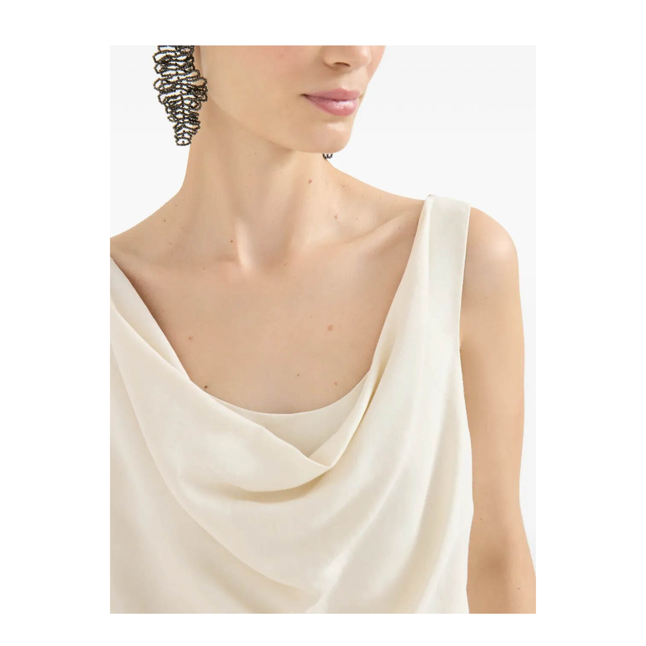 Viscose And Linen Fluid Twill Top Ivory