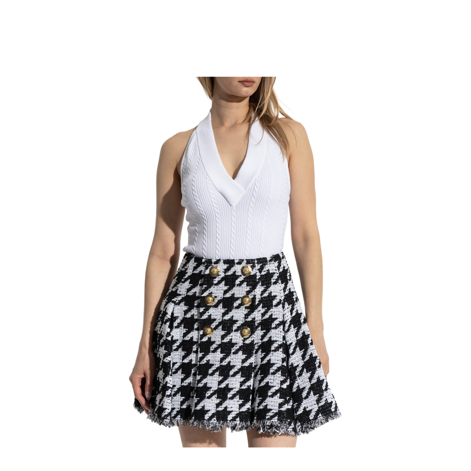 Cable-knit Halterneck Top White