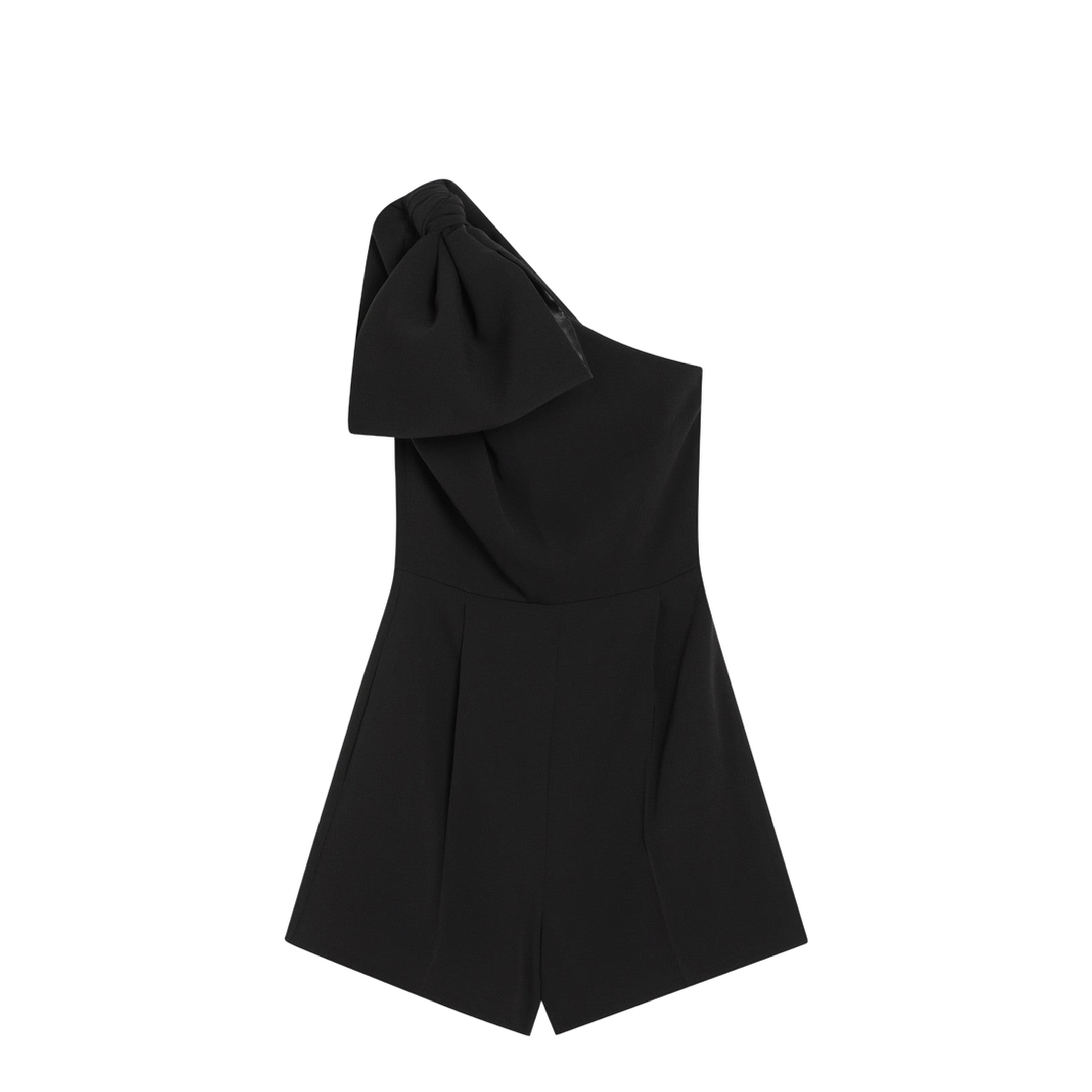 One-shoulder short jumpsuit in black cady