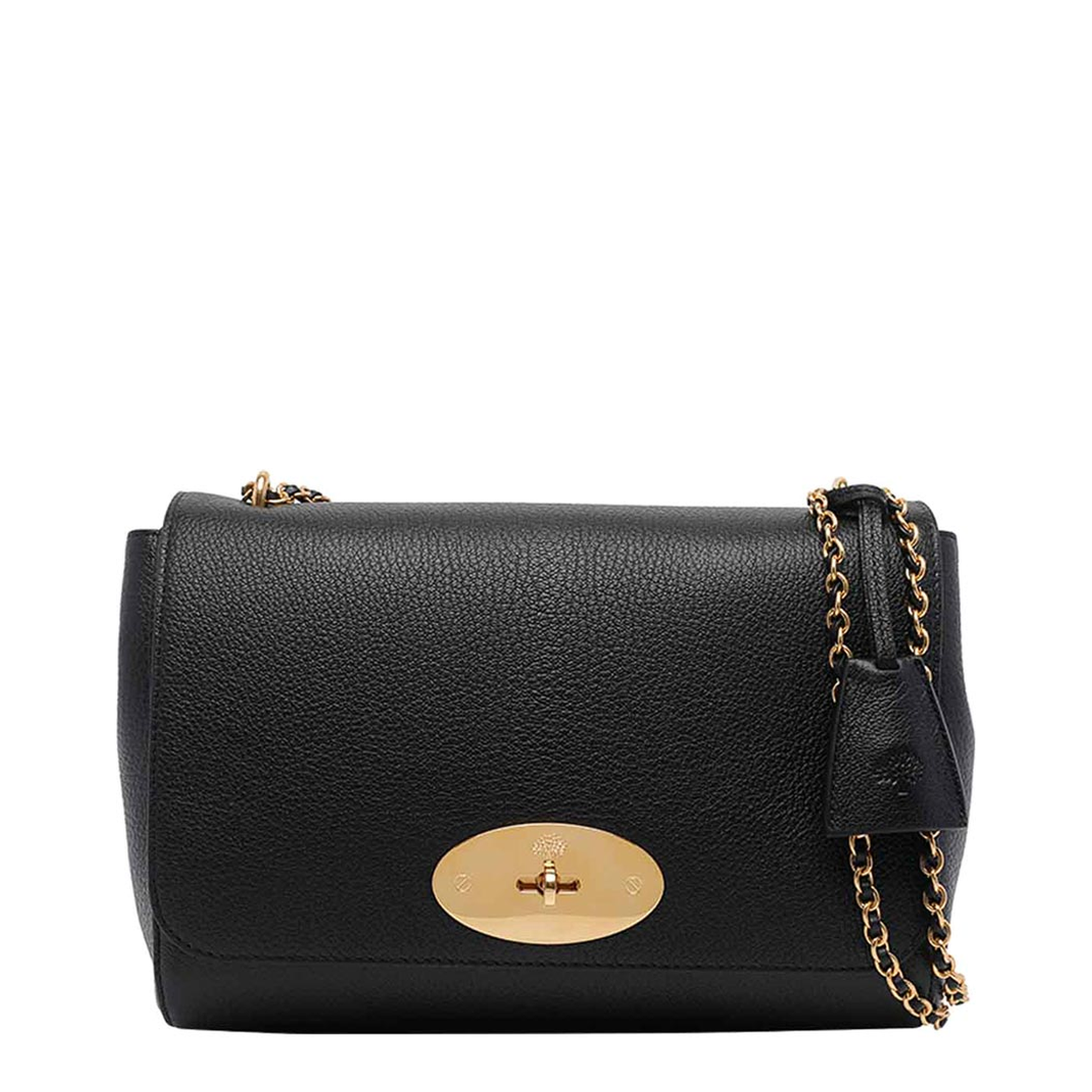 Glossy Chain Leather Crossbody Bag - Black