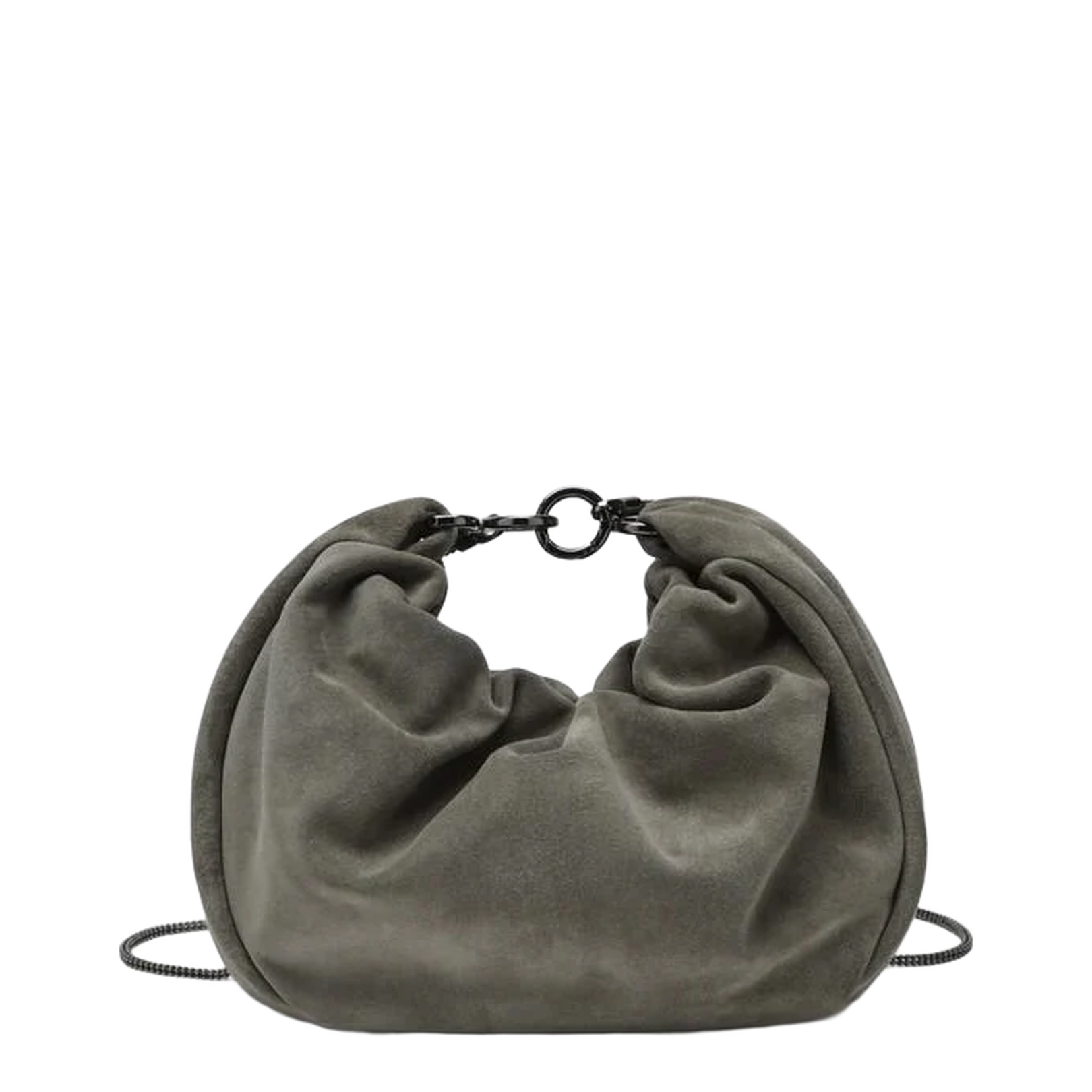 Suede Brioche Hobo Bag in Grey/Sage
