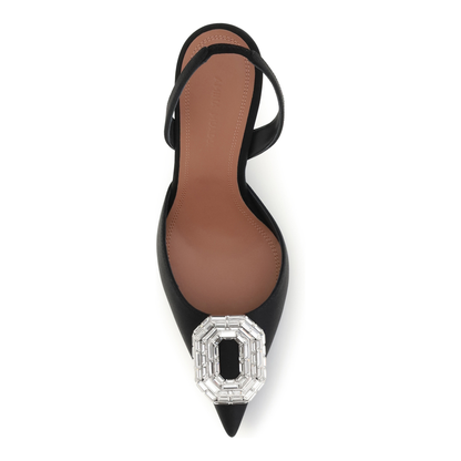 MAYFEYR - Amina Muaddi - Camelia Satin Slingback Pumps - C9S343954CAMBLACKSATIN