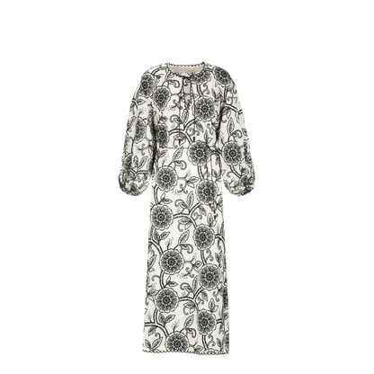 Floral Linen Dress with V-Neck