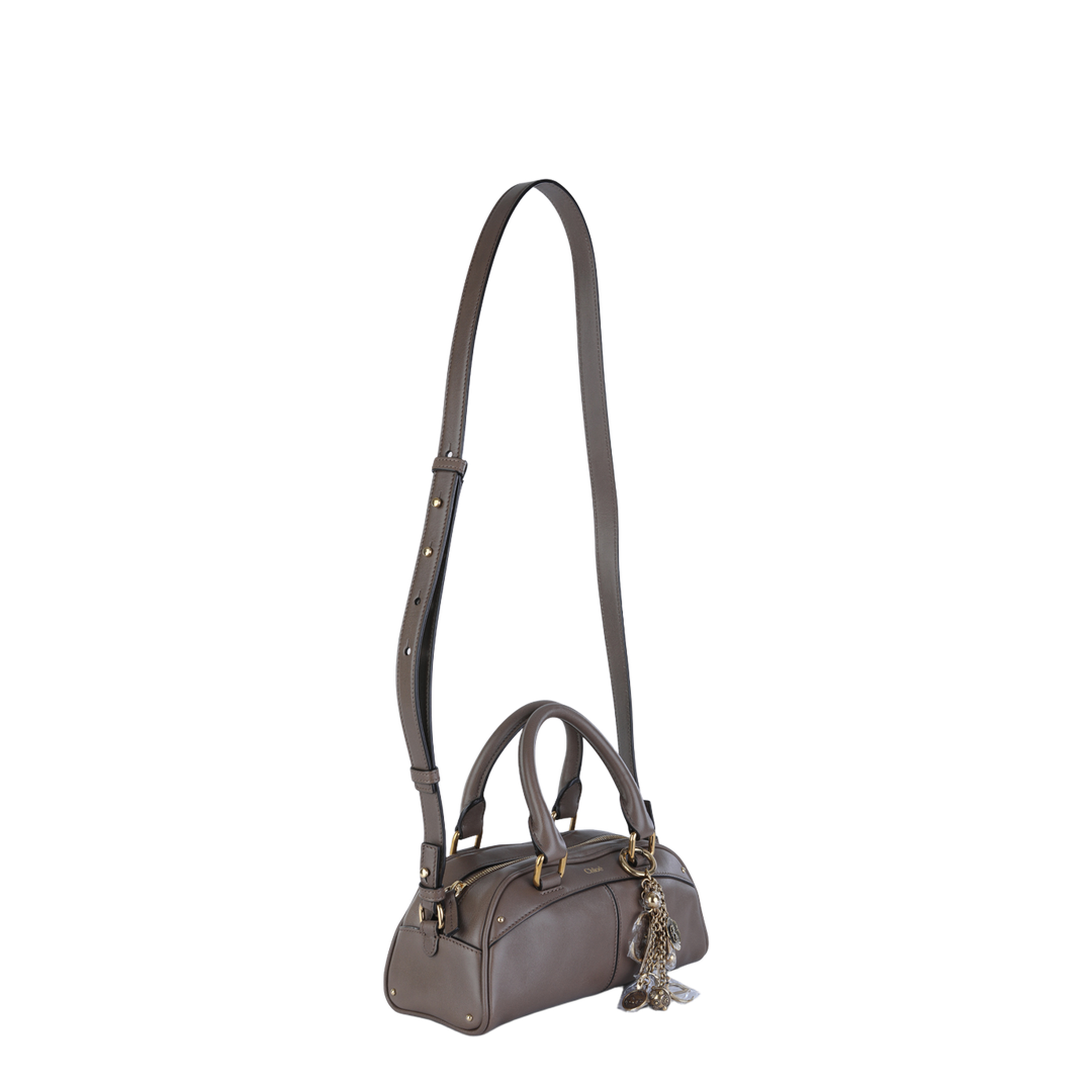 Small Bowling Bag in Soft Leather Beige