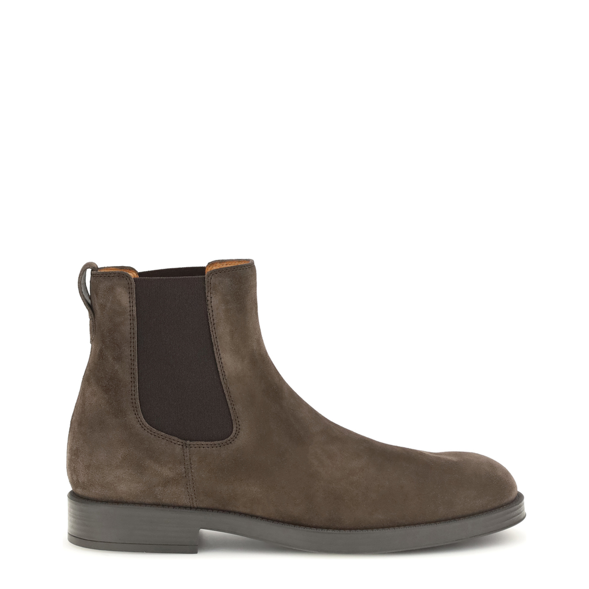 Coffee Brown Elasticated Side Panels Low Stacked Heel Round Toe