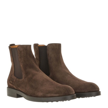 Coffee Brown Elasticated Side Panels Low Stacked Heel Round Toe