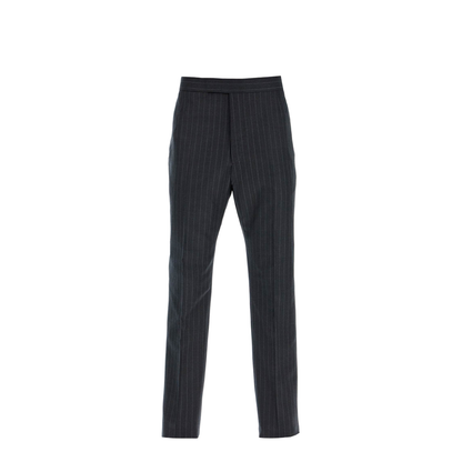 Grey Pinstripe Pants With Concealed Closure
