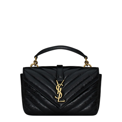 Black Leather Mini College Handbag