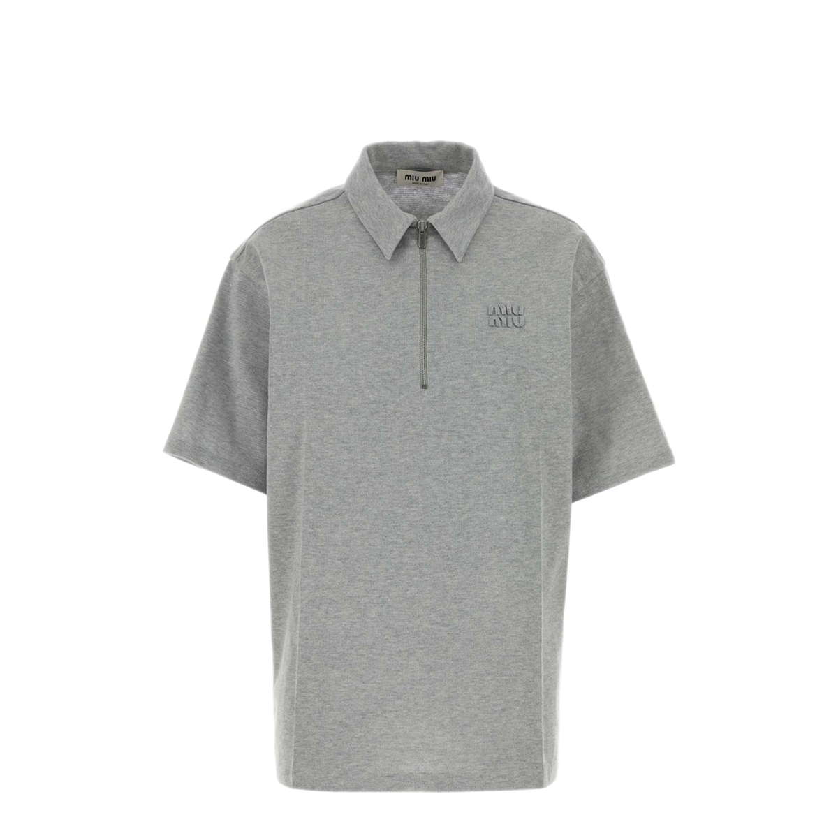 MAYFEYR - Miu Miu - Grey Cotton Blend Oversize Polo Shirt - MML05KSOOO19PMF0K44