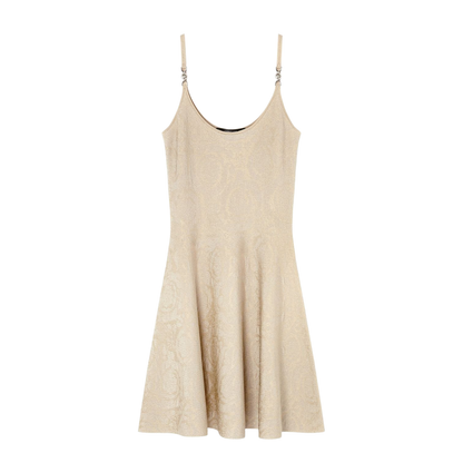 Beige Barocco Jacquard Mini Dress