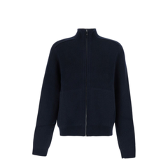 Navy Ribbed Knit Zip Sweater