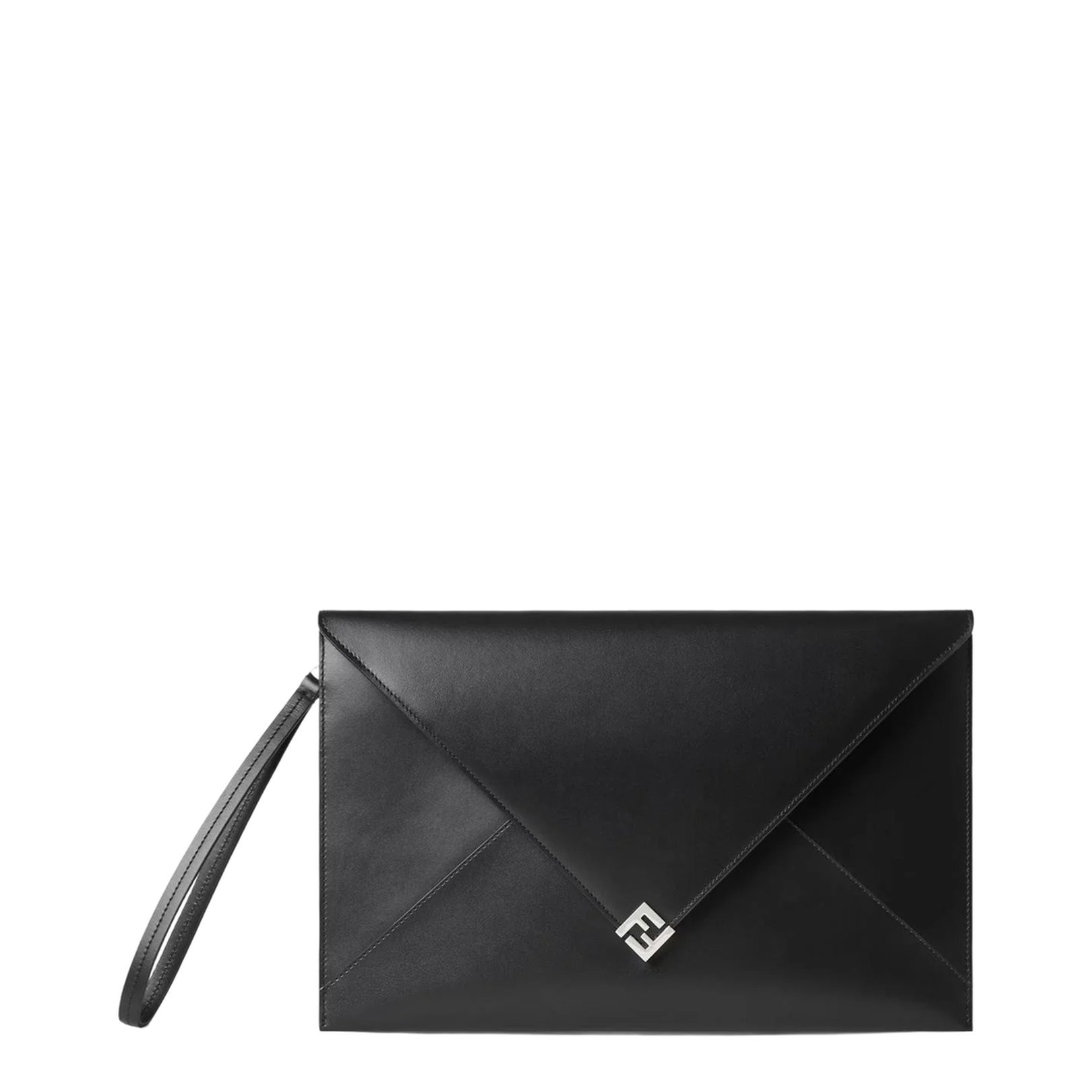 Large FF Squared Flat Pouch Leather Black