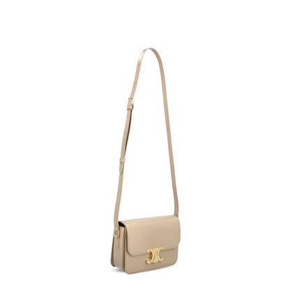 Triomphe Shiny Calfskin Crossbody Bag - Safari