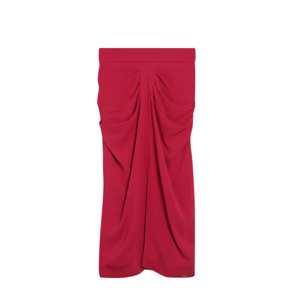 Red Midi Skirt with Ruched Detail