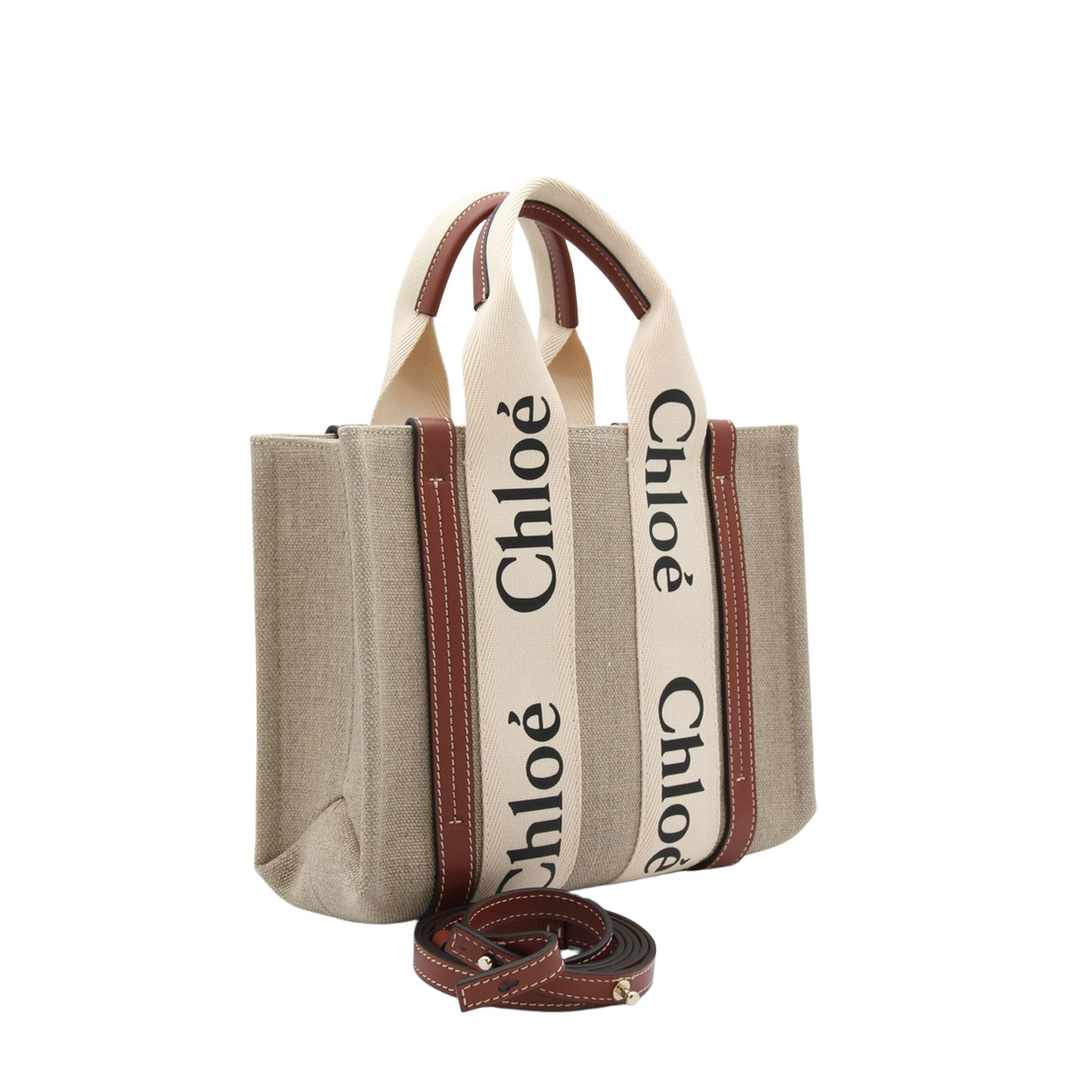 Woody Small Linen Canvas Tote - Marrón