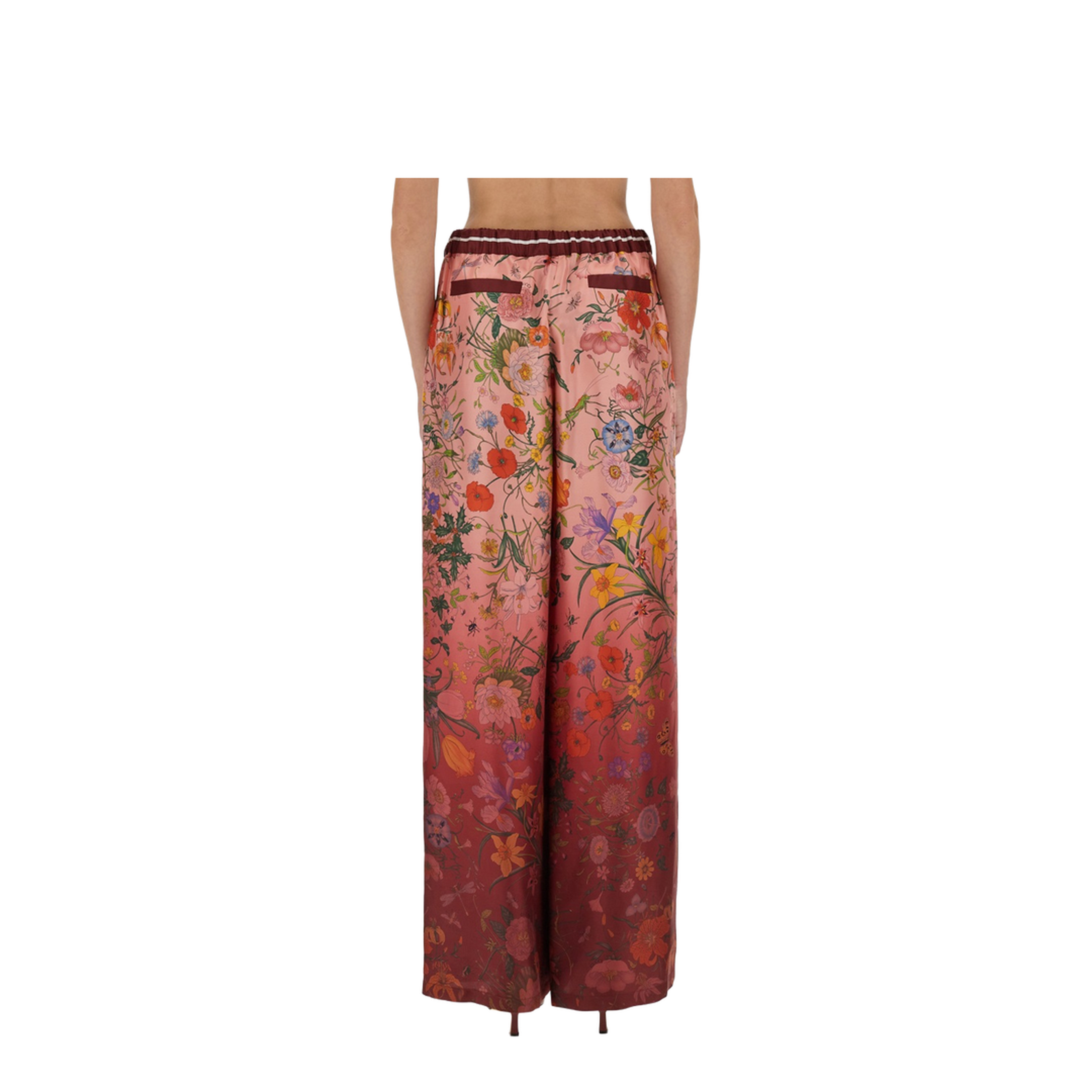 Printed Silk Pants in Pink and Rosso Ancora Red