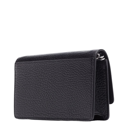 Four Stitches Medium Grainy Calf Leather Chain Wallet - Black