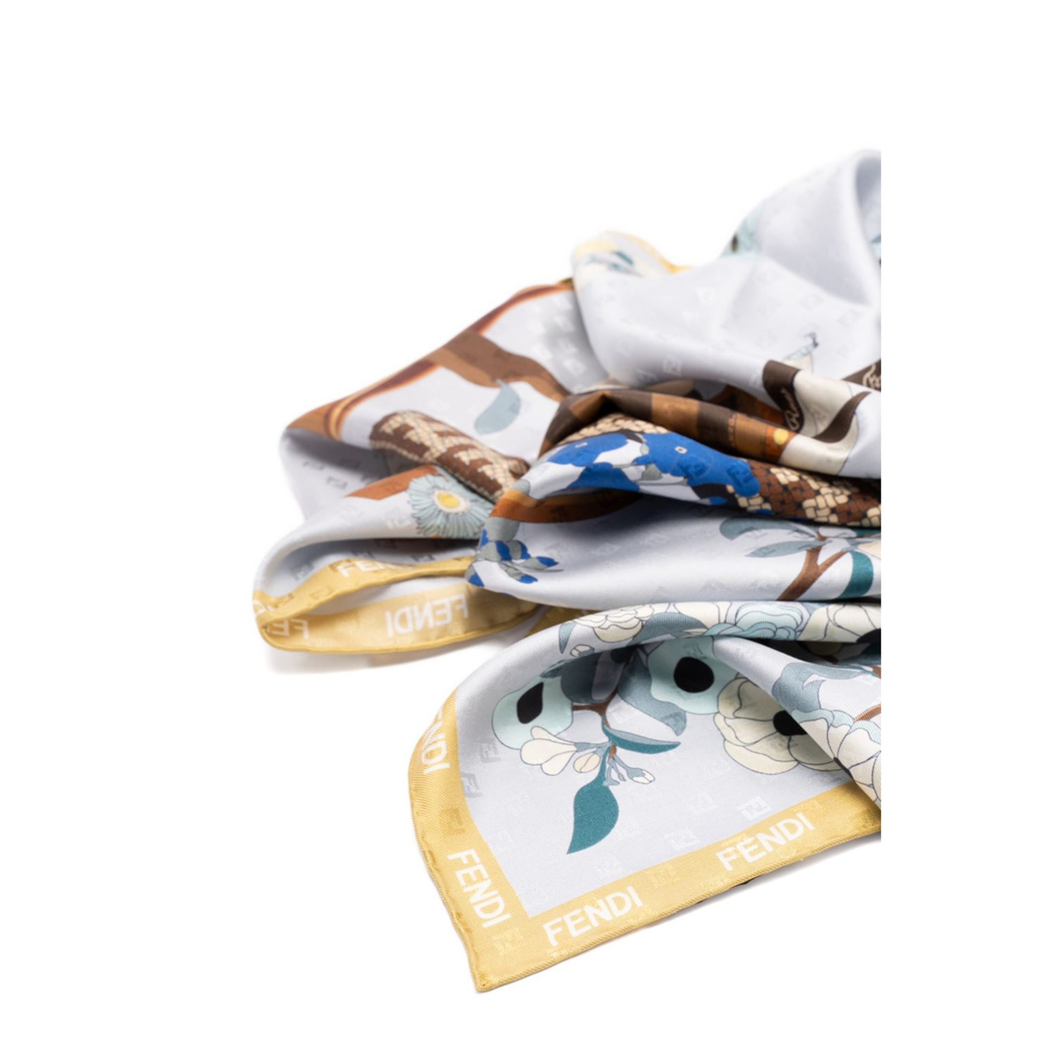 Gardening Light Blue Multicoloured Silk Foulard