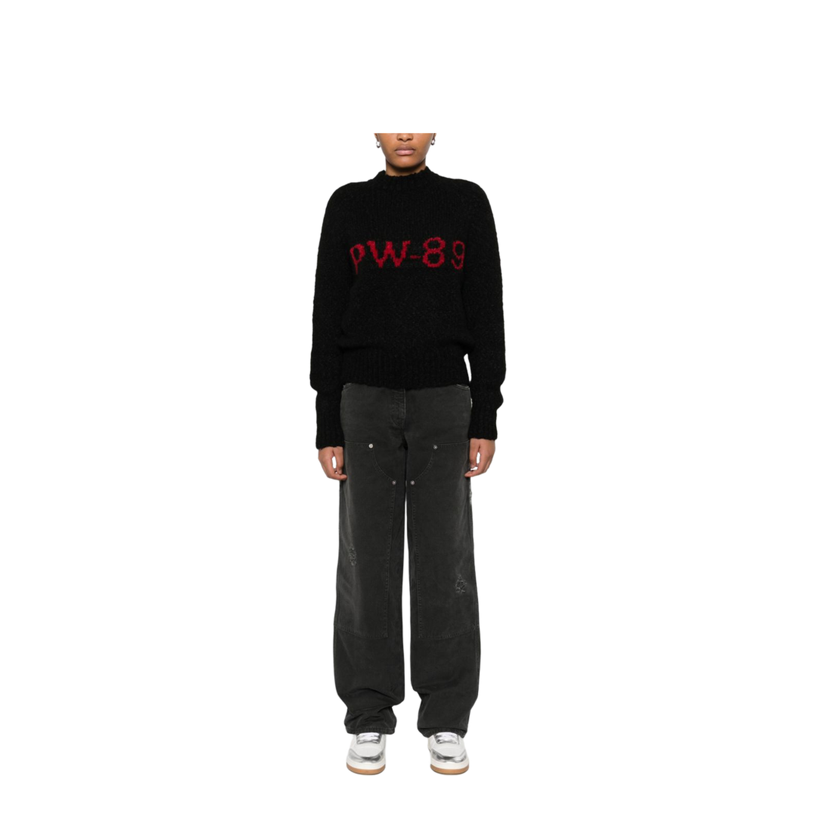 Distressed Black Cotton Jeans with Front Patches