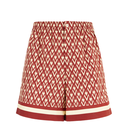 Red and Cream Cotton Bermuda Shorts with Toute la V Print