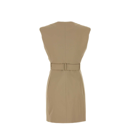 Belted Cotton Mini Dress Beige