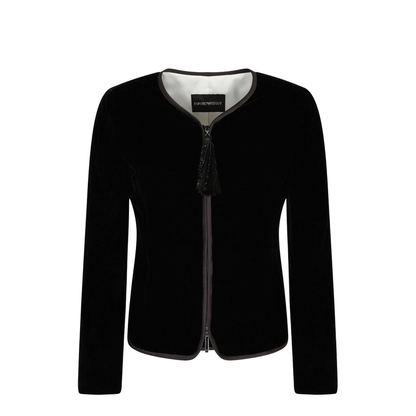 Black Velvet Front Zipper Jacket