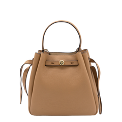 Pebbled Leather Bucket Bag - Caramel