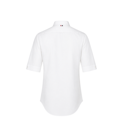 MAYFEYR - Thom Browne - Classic Fit Short Sleeve Shirt With Rwb Grosgrain Placket In Solid Poplin - MWS002E03113100