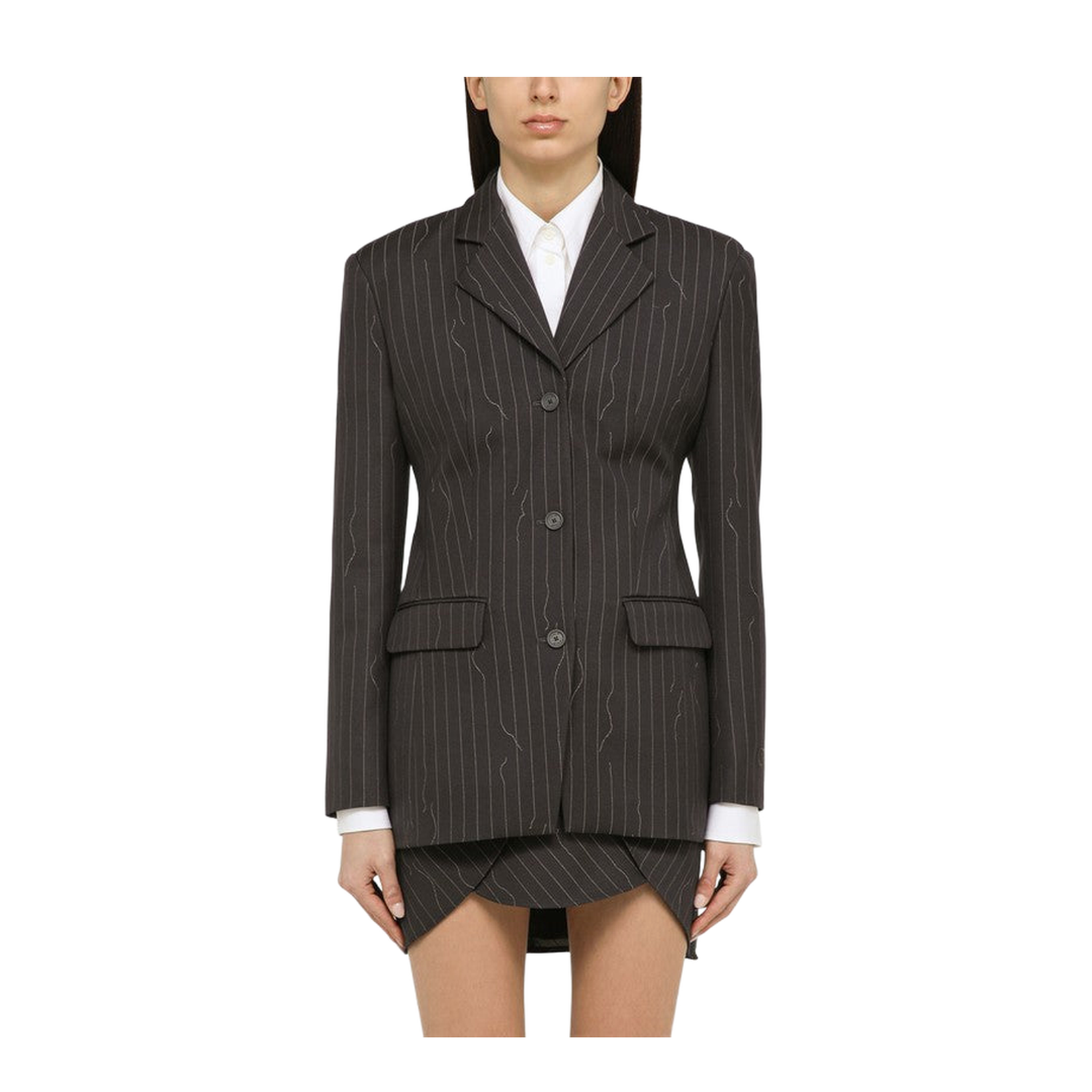 Grey Single-Breasted Pinstripe Jacket
