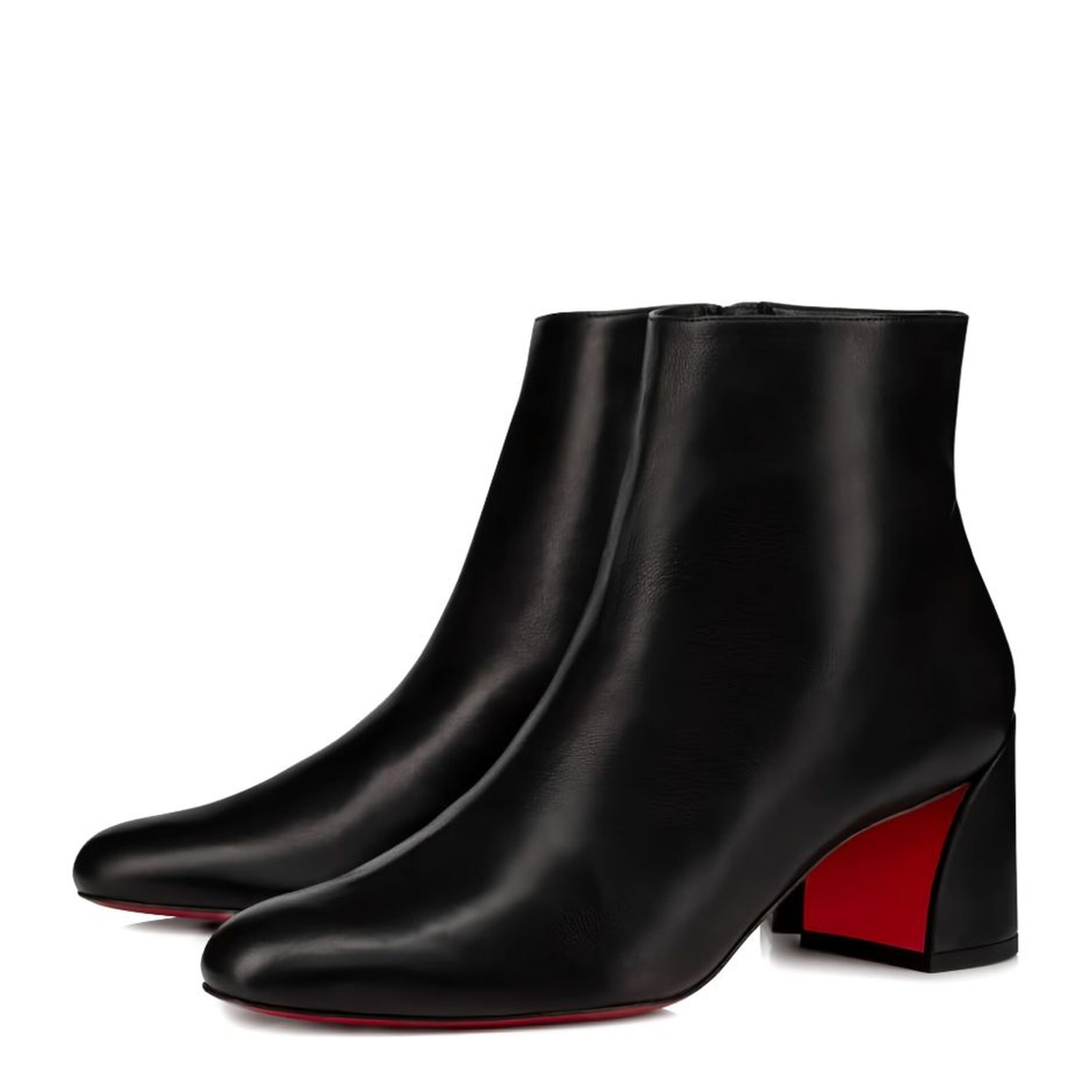 Black Leather Block Heel Zip Fastening Round Toe
