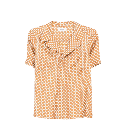 Pajama Shirt in Silk Twill - Cream/Orange