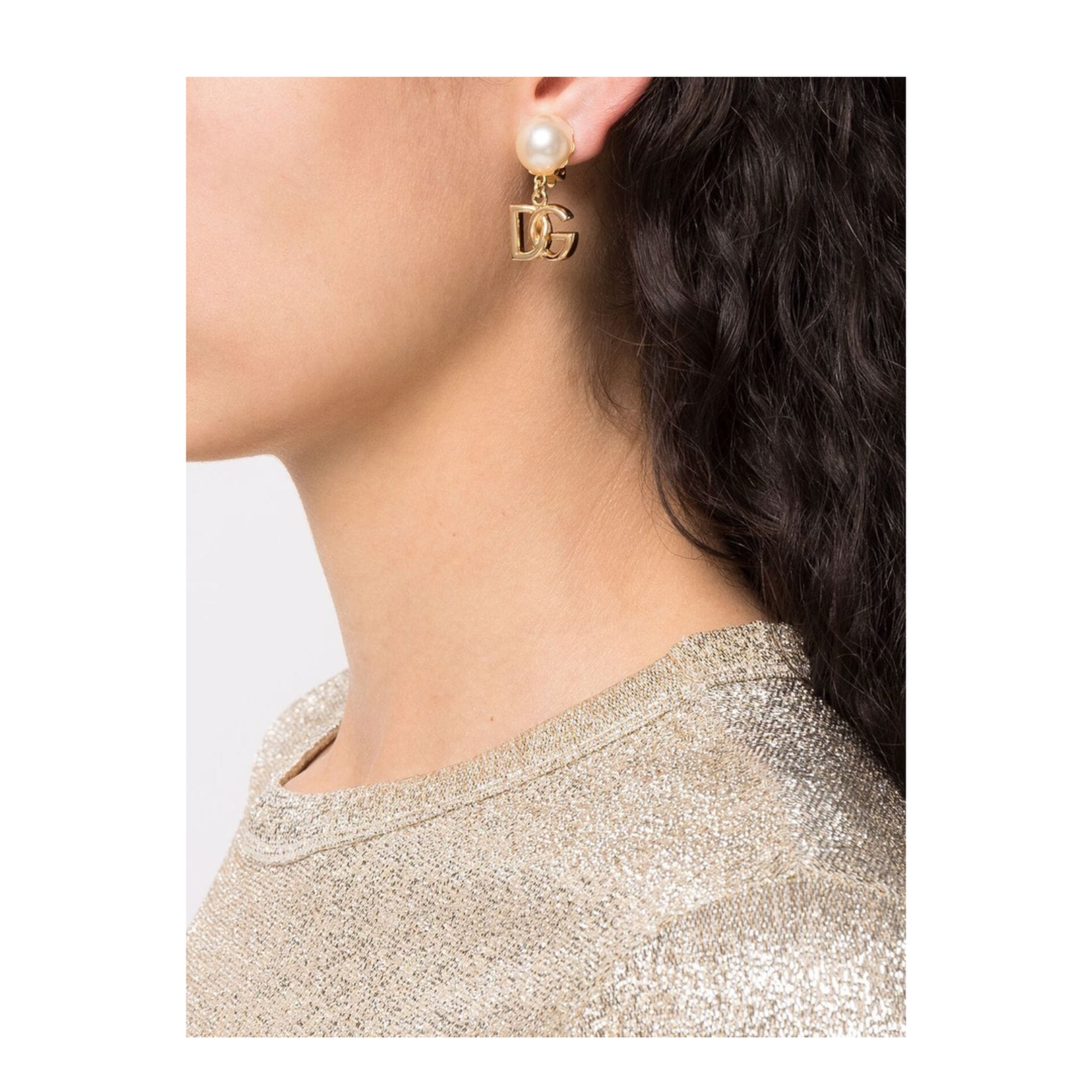 Earrings with Logo Charm and Pearl