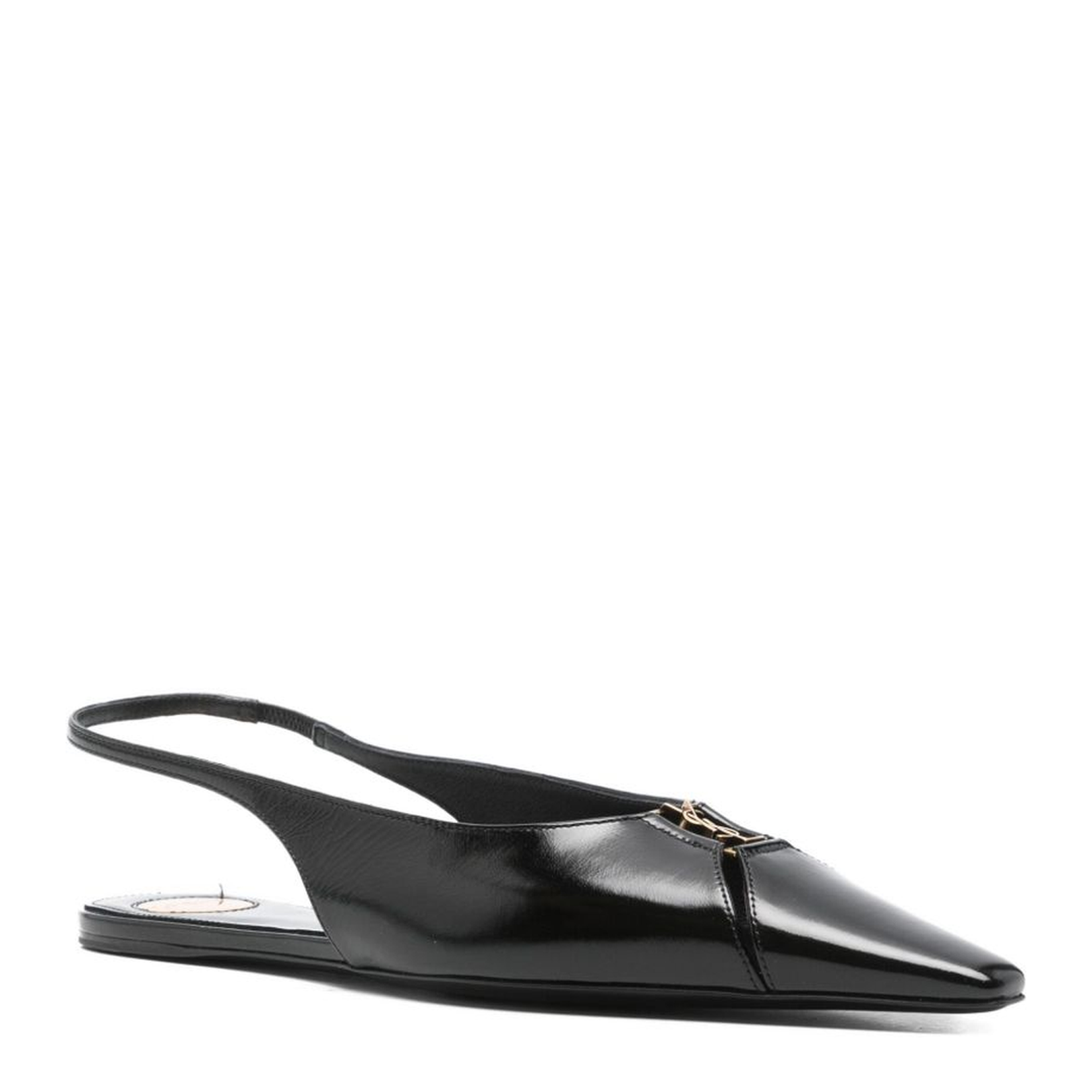 Black Leather Pointed Toe Slingback Strap Flat Sole