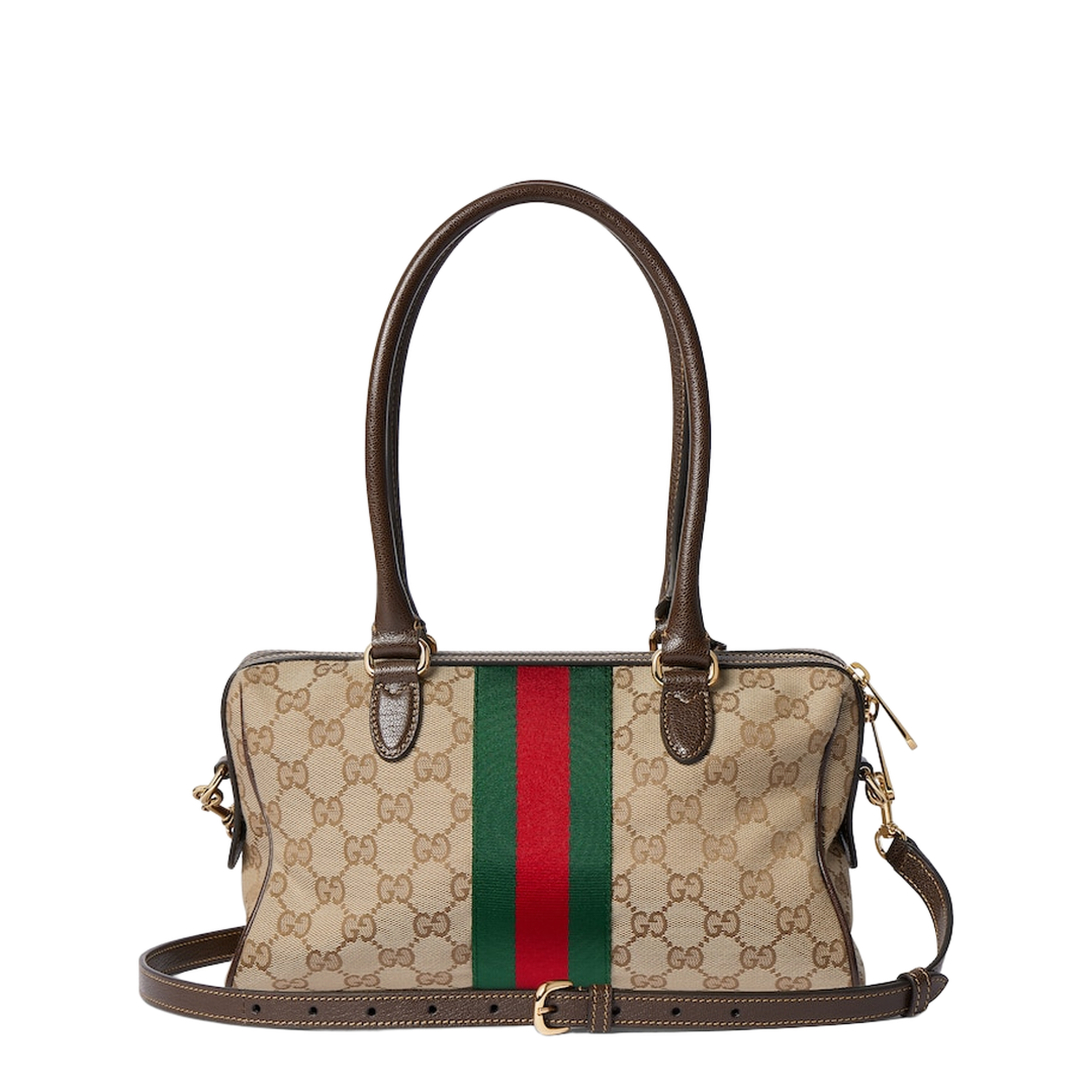 Borsetto Medium Boston Bag in Sand and Brown Canvas