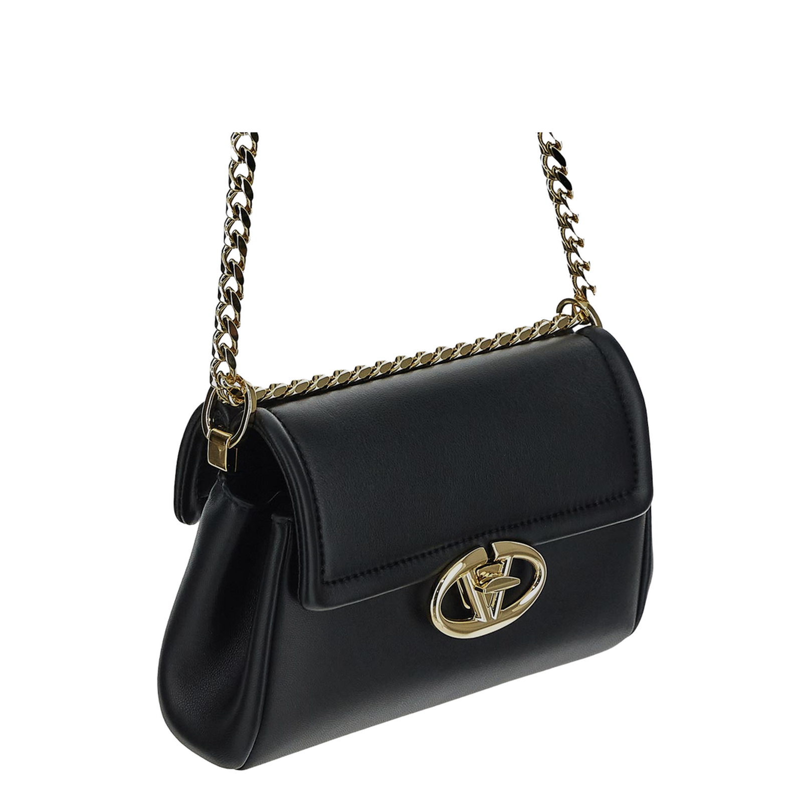 Black Leather VLogo Shoulder Bag