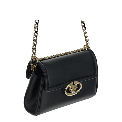 Black Leather VLogo Shoulder Bag