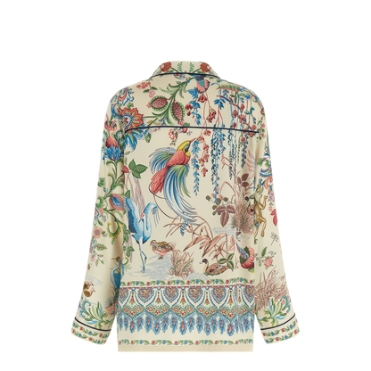 Placed Flora and Fauna Print Twill Shirt