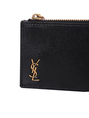 Leather Zipped Cardholder, Gold Hardware