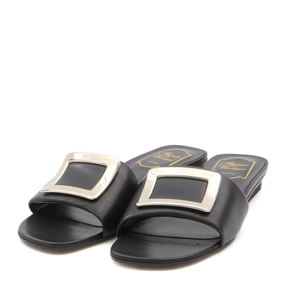 Square Buckle Leather Slides