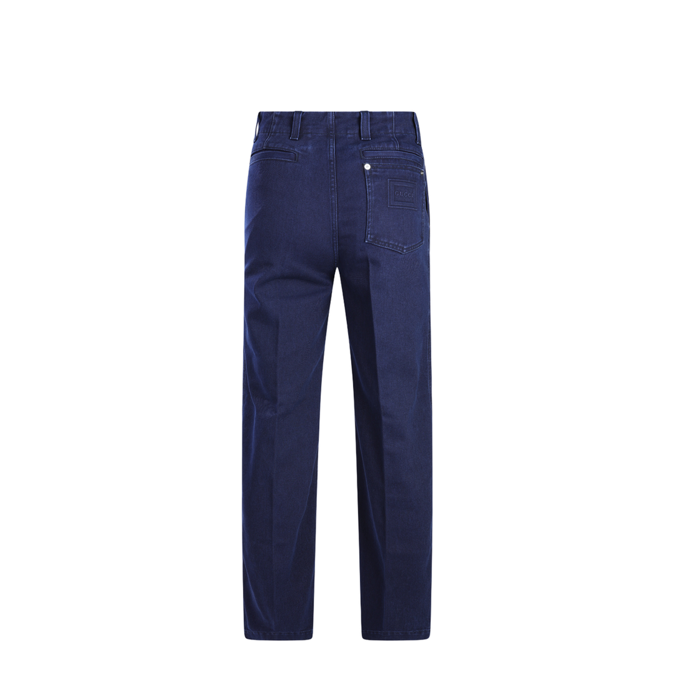 Washed Denim Pant with Embossed Label in Dark Blue