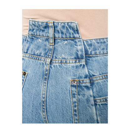 Blue Denim Regular-waisted Wide-leg Jeans